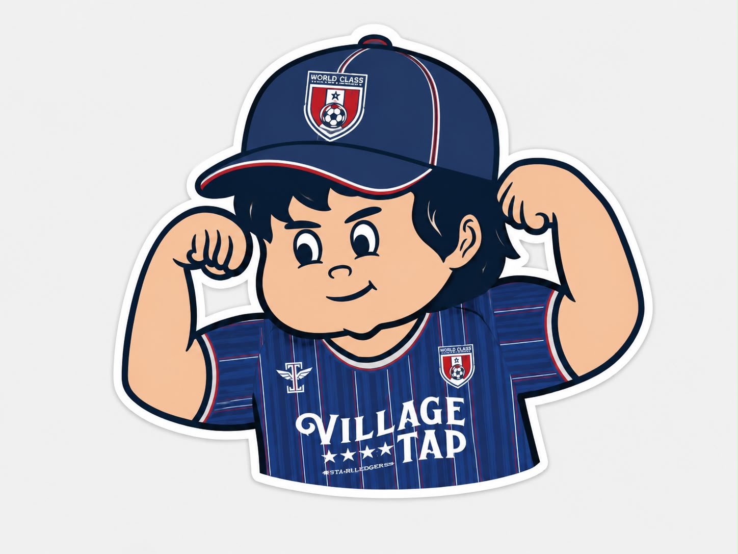 World Class FC illustrated player flexing in the club kit